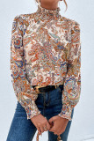 Paisley Print Puff Sleeves Top