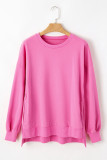 Bonbon Solid O Neck High Low Hem Pullover Sweatshirt