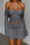 Off Shoulder Ruffle Smocked Top