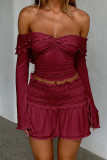 Off Shoulder Ruffle Smocked Top
