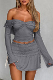 Off Shoulder Ruffle Smocked Top