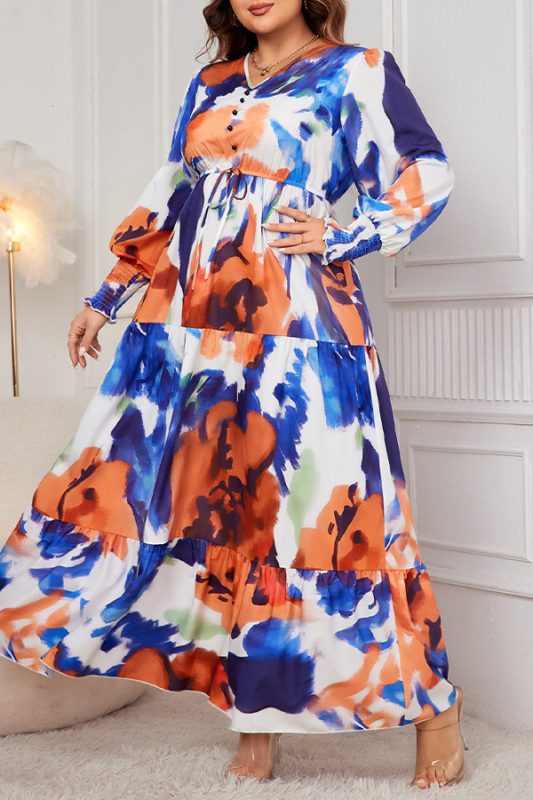 Tie Dye Plus Size V Neck Dress