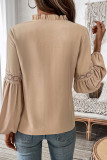 Khaki Lantern Sleeves Smocked Top