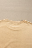 Light French Beige Exposed Seam Drop Shoulder Round Neck Sweatshirt with Slits