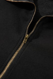 Black Fleece Lined Half Zipper Kangaroo Pockets Loose Hoodie
