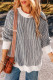 Black Striped Textured Knit Contrast Edge Loose Sweater