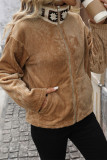Khaki Front Open Zipper Jacket