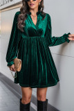 V Neck Smocked Velvet Dress