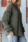 Solid Color Ruffle Lantern Sleeves Top