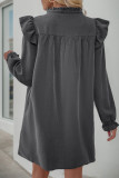 Grey Ruffle Puff Sleeves Dress