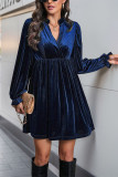 V Neck Smocked Velvet Dress