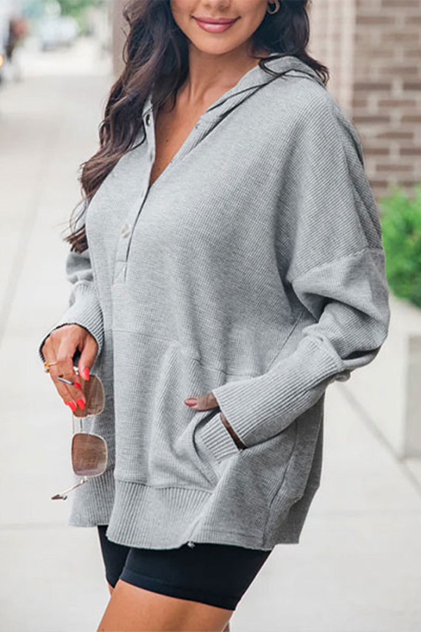 Grey Hooded Drawstring Sweatshirt