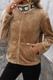 Khaki Front Open Zipper Jacket