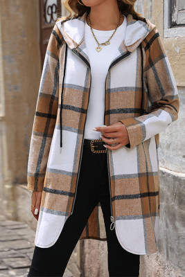 Plaid Hooded Zipper Shacket