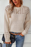 Eyelet Crew Neck Knitting Sweater