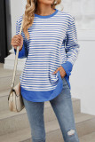 Crew Neck Stripes Long Sleeves Sweatshirt