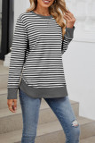 Crew Neck Stripes Long Sleeves Sweatshirt