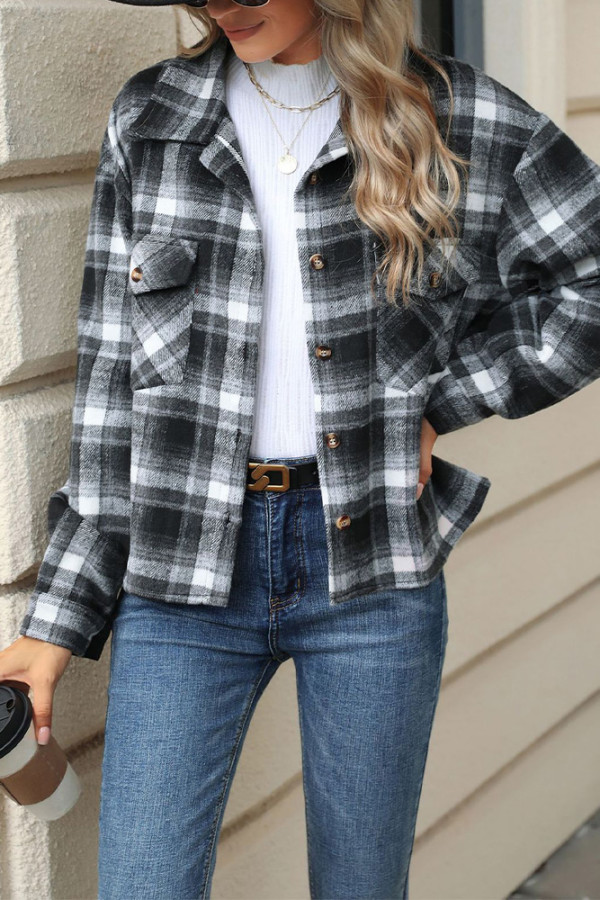 Plaid Button Up Pockets Shacket