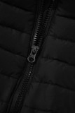 Black Plush Collared Quilted Zipped Puffer Vest