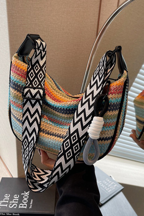 Colorblock Straw Bag