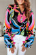 Black Abstract Print Ruffled Sleeve Buttoned V Neck Blouse