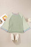 Meadow Mist Green Waffle Knit Wide Bracelet Sleeve Patchwork Raglan Top