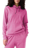 Bonbon Solid Color Fleece Lined Drawstring Hoodie with Pocket