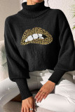 Sequin Glitter Lips Knitting Sweater