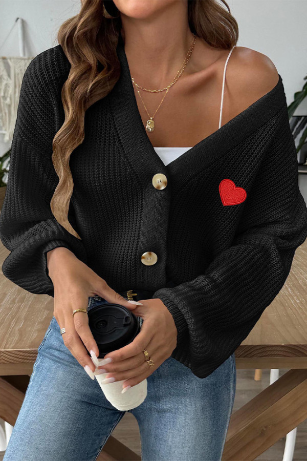 Heart Embroidery Front Open Cardigan
