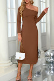 One SHoulder Ribbed Knitting Dress