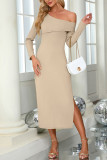 One SHoulder Ribbed Knitting Dress