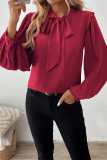 Red Lantern Sleeves Bowknot Blouse