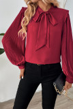 Red Lantern Sleeves Bowknot Blouse
