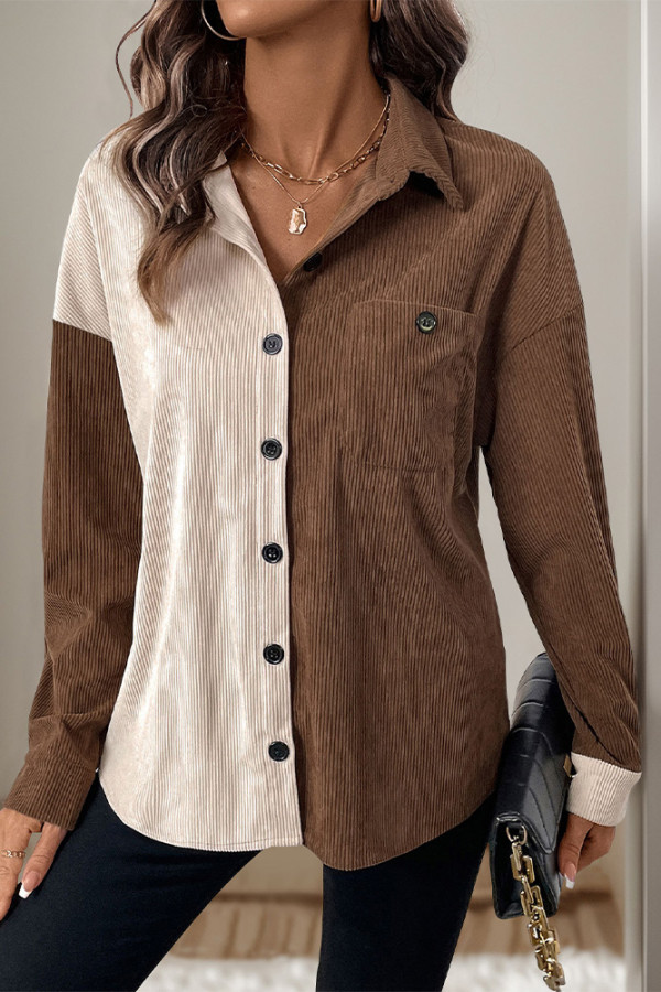 Colorblock Button Up Corduroy Shirt