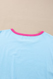 Dark Blue Colorblock Patchwork Long Sleeve Plus Size Top