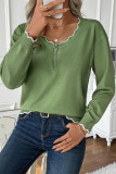 Green Half Zipper Wavy Hem Sweater