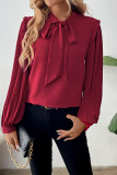 Red Lantern Sleeves Bowknot Blouse