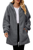 Fleece Zipper Hooded Long Coat
