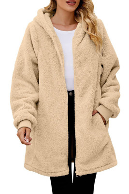 Fleece Zipper Hooded Long Coat