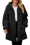 Fleece Zipper Hooded Long Coat