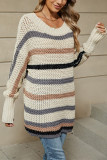 Colorblock Stripe Eyelet Knitting Sweater