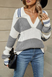 Colorblock V Neck Knitting Sweater