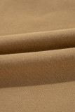 Camel Solid Fleece Lined Drop Shoulder High Low Sweatshirt