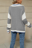 Colorblock V Neck Knitting Sweater