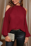 Red Cold SHoulder Puff Sleeves Top