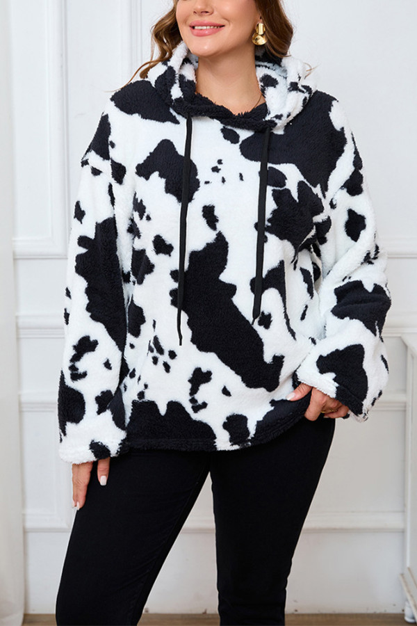 Cow Print Fleece Plus Size Hoodie