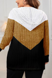 Plus Size Colorblock Zipper Hooded Cardigan
