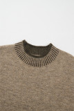 Pale Khaki Contrast Trim Mock Neck Drop Shoulder Sweater