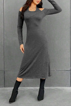 Grey Cold Shoulder Midi Dress