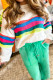 White Plus Size Colorful Striped Drop Shoulder Loose Sweatshirt